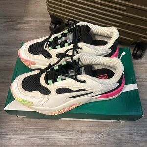 Puma Women's Black and White Sneakers with Pink Accents